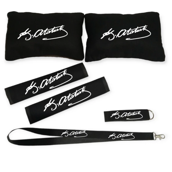 K.ATATÜRK SİYAH KONFOR SETİ OTO YASTIK SETİ SEYAHAT KOLTUK BAŞLIĞI