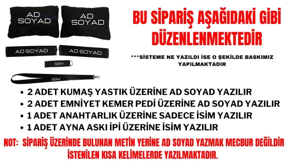 KİŞİYE ÖZEL AD SOYAD BASKILI OTO YASTIK SETİ HER ARACA UYUMLU KİŞİYE ÖZEL YAZI - 2