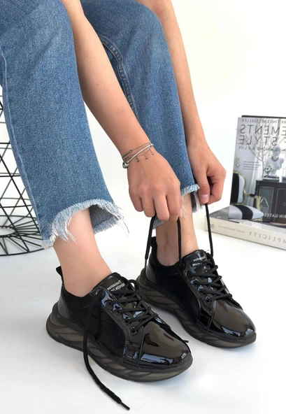 Piona Siyah Rugan Gri Tabanlı Spor Ayakkabı - 6