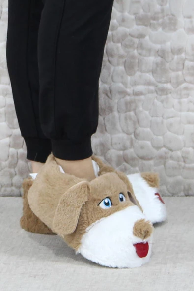 Fort Sevimli Köpek Figürlü Peluş Panduf Hayvanlı Yumuşak Kadın Panduf - Resim 11