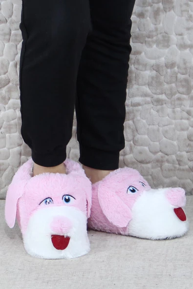 Fort Sevimli Köpek Figürlü Peluş Panduf Hayvanlı Yumuşak Kadın Panduf - Resim 2