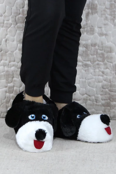 Fort Sevimli Köpek Figürlü Peluş Panduf Hayvanlı Yumuşak Kadın Panduf - Resim 7