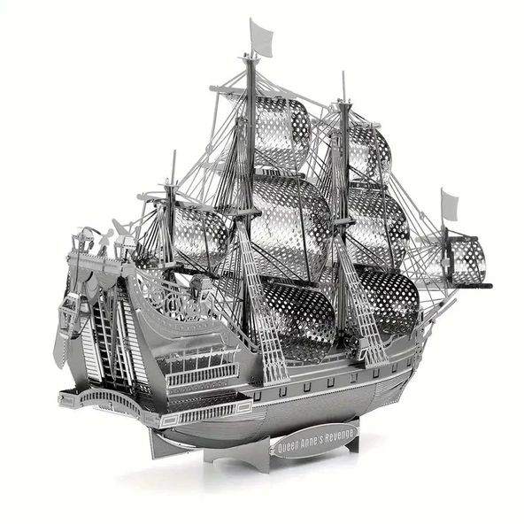 DIY Kraliçe Annenin İntikamı Gemisi Queen Anne's Revenge 3D Metal Puzzle Bulmaca 14+ yaş üstü Hediyelik model - 5