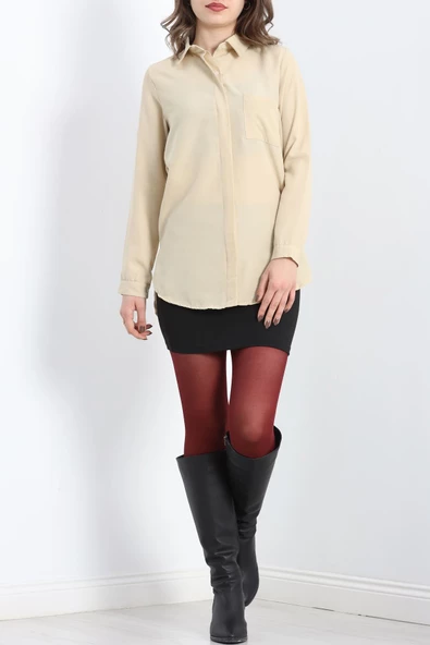Tek Cepli Gizli Düğme Poplin Gömlek Bej - 25524.1874. - Resim 2