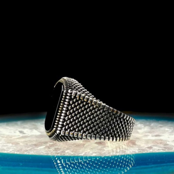 Şık Tasarımlı Siyah Oniks Taşlı 925 Ayar Gümüş Yüzük - Resim 3