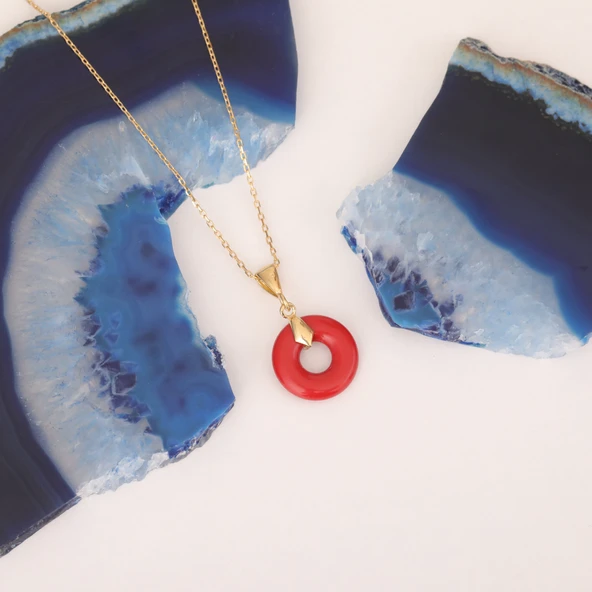 925 Ayar Gümüş Değerli ve Doğal Mercan Taşlı Kolye - CNS00602 - 4