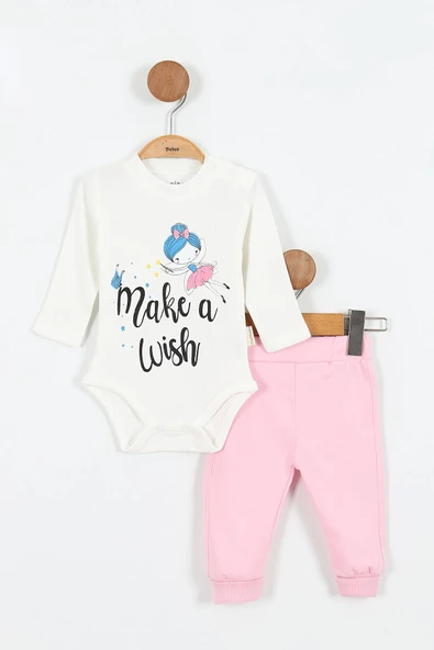 Kalp Desenli Pamuk Düğmeli Kot Kapşonlu Zıbın Uzun Kol Kız Bebek 3'lü Takım Alt Üst Kız Bebek Takım - 10