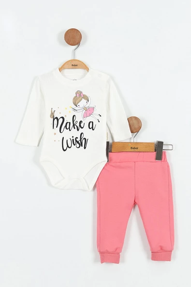 Kalp Desenli Pamuk Düğmeli Kot Kapşonlu Zıbın Uzun Kol Kız Bebek 3'lü Takım Alt Üst Kız Bebek Takım - 5