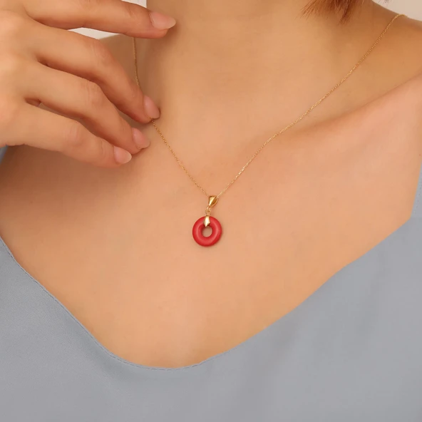 925 Ayar Gümüş Değerli ve Doğal Mercan Taşlı Kolye - CNS00602 - 2