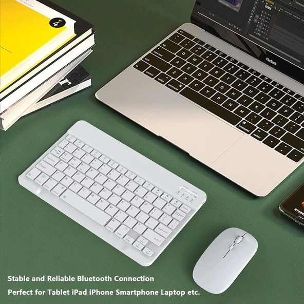 Huawei MatePad 12 X 12'' Uyumlu Kablosuz Bluetooth Şarjlı Klavye Şarjlı Mouse Seti - Beyaz - 4
