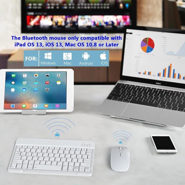 Huawei MatePad SE (2024) 11" Uyumlu Kablosuz Bluetooth Şarjlı Klavye Şarjlı Mouse Seti - Beyaz - 2
