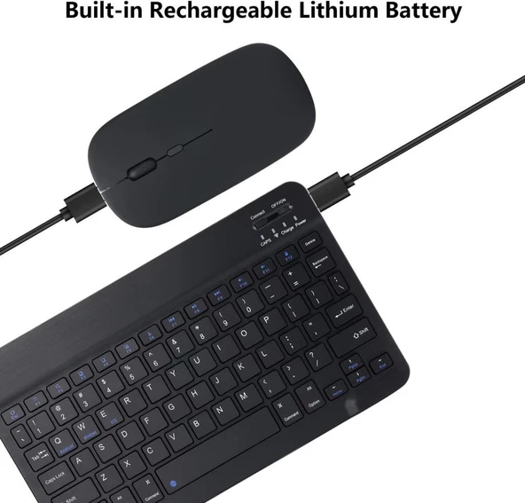 Apple iPad Pro 4. Nesil 12.9" Uyumlu Kablosuz Bluetooth Şarjlı Klavye ve Şarjlı Mouse Seti - Siyah - 4