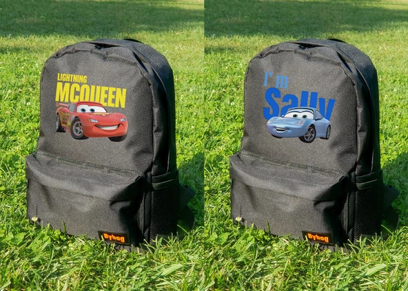 Mcqueen & Sallly 2 Adet Cars Baskılı Siyah Sırt Çantası Sevgili Çift Unisex