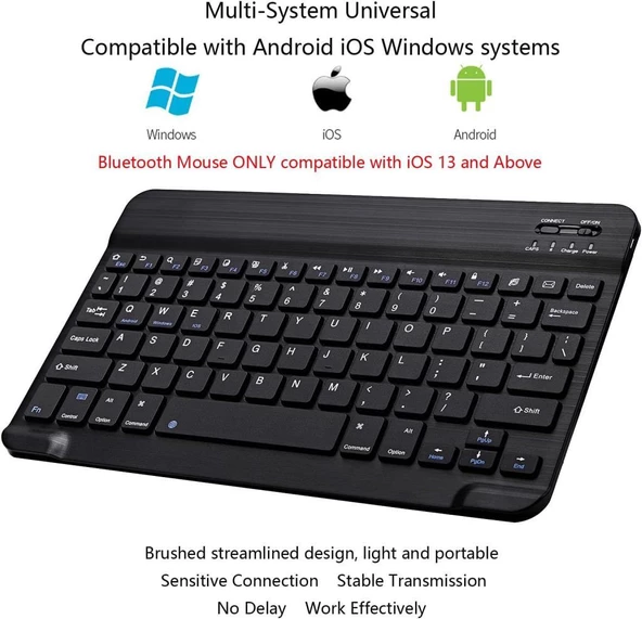 Onpad Extreme 10.1'' Uyumlu Kablosuz Bluetooth Şarjlı Klavye Şarjlı Mouse Seti - Siyah - Resim 3