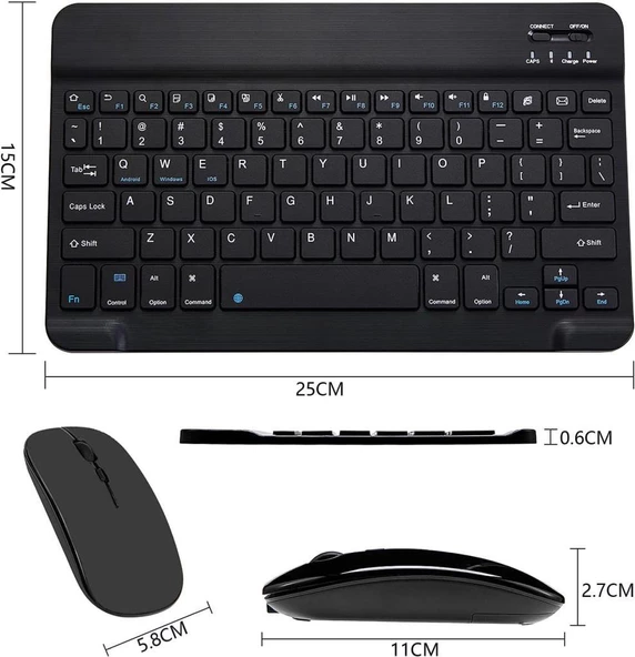 Apple iPad Pro 4. Nesil 12.9" Uyumlu Kablosuz Bluetooth Şarjlı Klavye ve Şarjlı Mouse Seti - Siyah - 6
