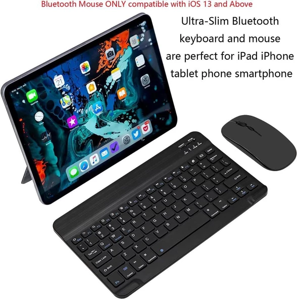 Apple iPad Pro 4. Nesil 12.9" Uyumlu Kablosuz Bluetooth Şarjlı Klavye ve Şarjlı Mouse Seti - Siyah - 2
