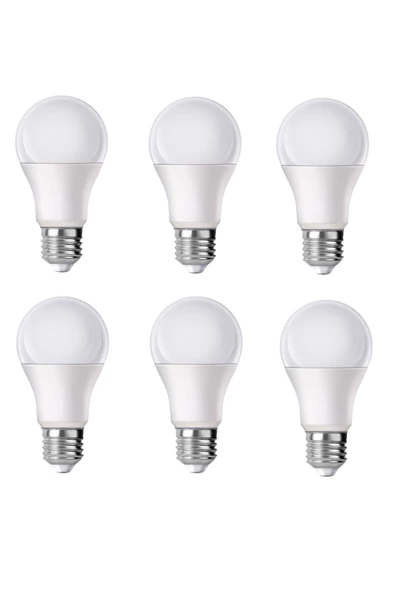 10w Led Ampul 6'lı Paket E27 Duy Beyaz Led Ampul 6500K