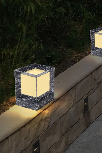 Mermer Desen Plastik 1. Sınıf Kare Küp Bahçe Aydınlatma Armatürü - 5