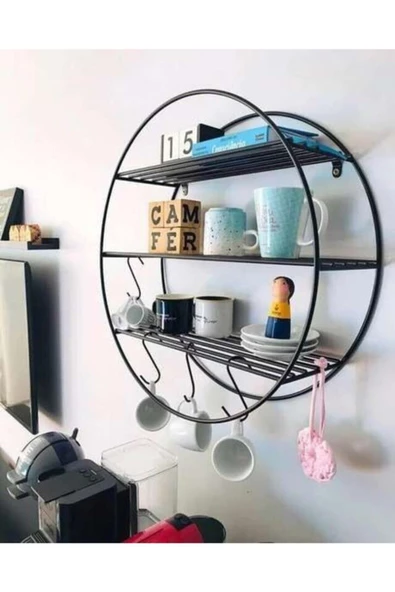 2 Adet Modern Duvar Rafı, Kaktüs, Obje, Biblo Rafı, Yuvarlak Dekoratik Mini Modern Tel Raf - 2