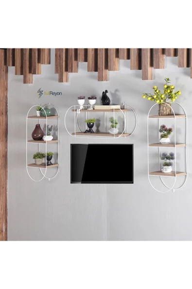 3 Adet Dekoratif Elips Duvar Rafı Tv - Yaşam Ünitesi ürün görseli 1