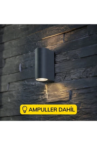 5 Adet Amber Işık Antrasit Kasa Çift Yönlü Dekoratif Iç Ve Dış Mekan Duvar Apliği - Resim 5