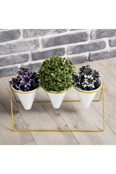 Vıpclass 3 Saksılı Metal Çiçek Standı - Saksılar Dahil - Vgb - Resim 5