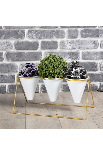 Vıpclass 3 Saksılı Metal Çiçek Standı - Saksılar Dahil - Vgb - Resim 2