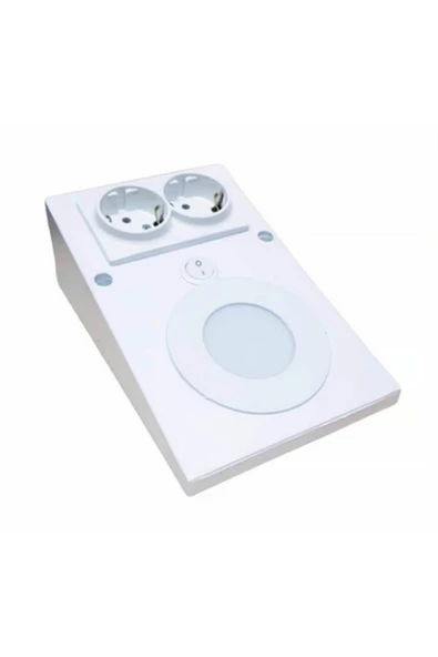 Açma Kapama Düğmeli, Çift Prizli, Beyaz Işık Ledli, Banyo Mutfak Tezgah Altı Üstü, Dolap İçi Armatür - 2