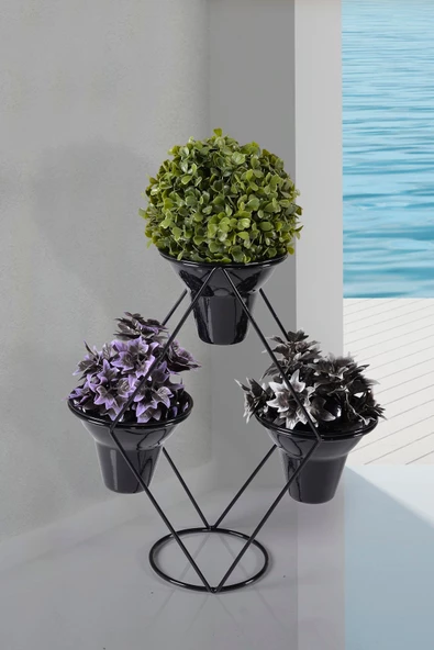 Palmira 3 Saksılı Lüks Metal Çiçek Standı Saksılar Dahil - Bss - 3