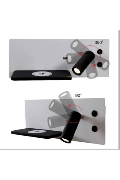 Fullreyon Yatak Başı Led Aplik Kablosuz Şarj Okuma Lambası Beyaz Kasa Günışığı Işık - 6