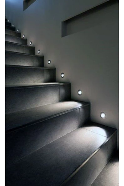 Mat Siyah Metal Kasa, 3 Watt YUVARLAK SENSÖRLÜ Gün Işığı İç Mekan Merdiven Ve Basamak Armatürü - Resim 6