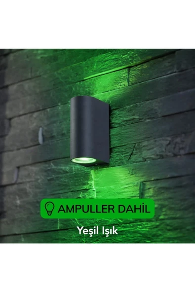 Dekoratif Çift Yönlü Antrasit Aplik - Yeşil Işık-ampuller Dahil - Resim 2