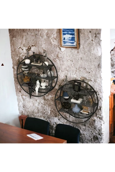 Dekoratif Metal Kaktüs Obje Aksesuar Rafı, Mini Metal Duvar Rafı, Yuvarlak Metal Duvar Rafı - 3