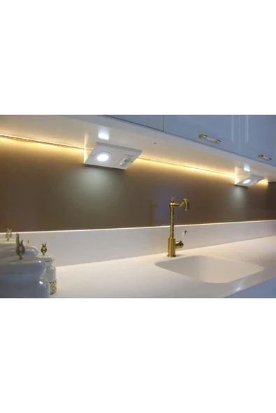Açma Kapama Düğmeli, Çift Prizli, Beyaz Işık Ledli, Banyo Mutfak Tezgah Altı Üstü, Dolap İçi Armatür - 4