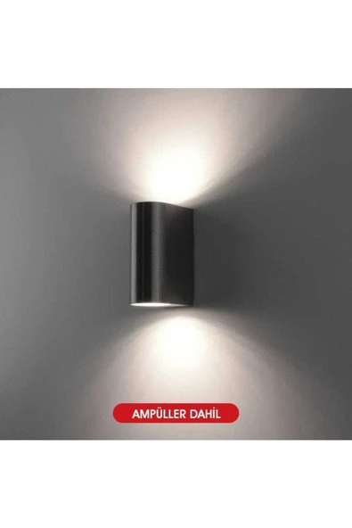 5 Adet Amber Işık Antrasit Kasa Çift Yönlü Dekoratif Iç Ve Dış Mekan Duvar Apliği - Resim 4