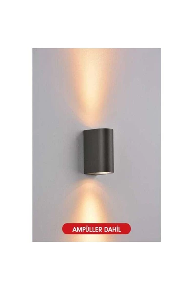 10 Adet Gün Işığı Antrasit Kasa Çift Yönlü Dekoratif Iç Ve Dış Mekan Duvar Apliği - Resim 3