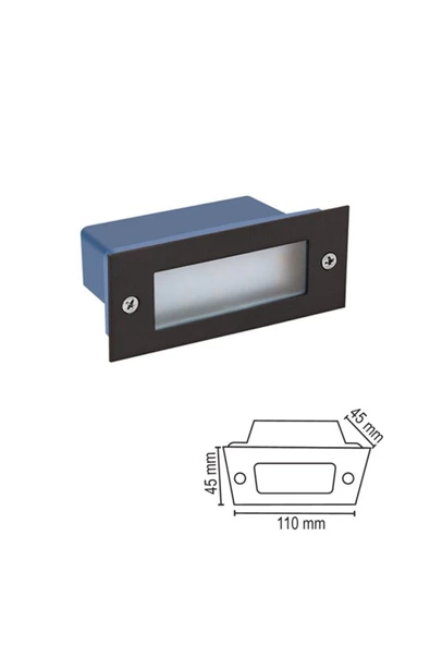 Mat Siyah, Dikdötgen Kasa, Sensörsüz 3 Watt Gün Işığı Led Merdiven, Basamak, Koridor, Hol Armatürü - 6