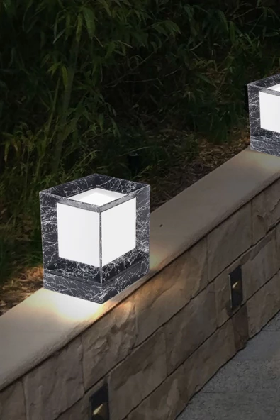Mermer Desen Plastik 1. Sınıf Kare Küp Bahçe Aydınlatma Armatürü - 4