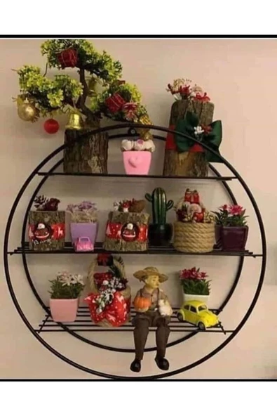2 Adet Modern Duvar Rafı, Kaktüs, Obje, Biblo Rafı, Yuvarlak Dekoratik Mini Modern Tel Raf - 6