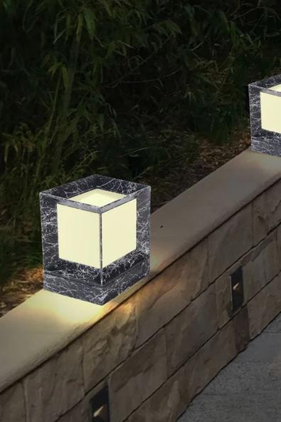 Mermer Desen Plastik 1. Sınıf Kare Küp Bahçe Aydınlatma Armatürü - 3