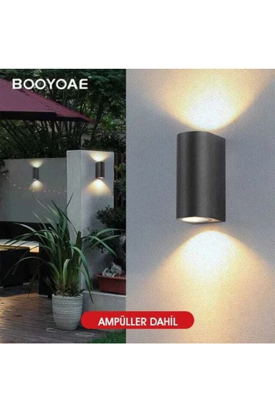 10 Adet Amber Işık Antrasit Kasa Çift Yönlü Dekoratif Iç Ve Dış Mekan Duvar Apliği - 4