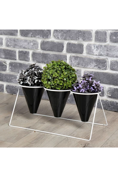 Vıpclass 3 Saksılı Metal Çiçek Standı - Saksılar Dahil - Vbs - 3