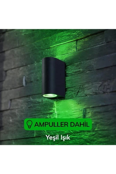 Dekoratif Çift Yönlü Siyah Aplik - Yeşil Işık - Ampuller Dahil - Resim 2