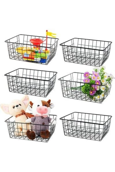 6 Adet Dolap Içi Organizer Banyo Mutfak Oyuncak Makyaj Sepeti Düzenleyici Izgara Metal Sepet - 2