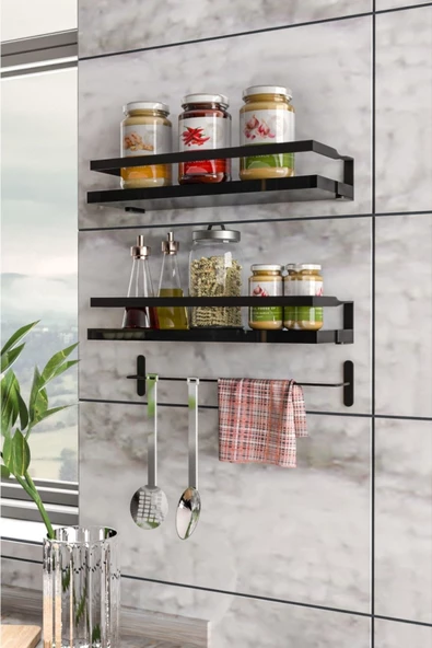 Olea Dekoratif Duvar Rafı Banyo Mutfak Düzenleyici Raf Set Organizer Duvar Rafı Kaktüs Sukulent Rafı - 2