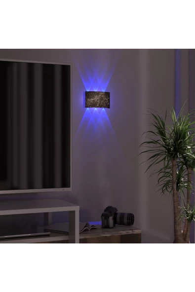 Uranüs Mermer Desen Kasa Mavi Işık Ledli Dekoratif Işık Süzmeli Iç Dış Mekan Modern Aplik - 2