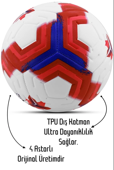 Telvesse Orijinal Futbol Topu Premiera Sert Zemin Halı Saha Futbol Topu Hibrit Kırmızı No:5 - 3