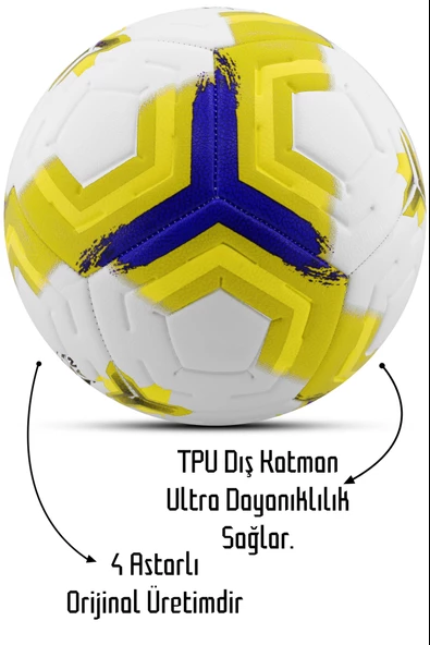 Telvesse Orijinal Futbol Topu Premiera Sert Zemin Halı Saha Futbol Topu Hibrit Sarı No:5 - 3