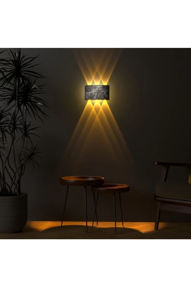 Uranüs Mermer Desen Kasa Amber Işık Ledli Dekoratif Işık Süzmeli Iç Dış Mekan Modern Aplik - 2