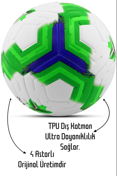 Telvesse Orijinal Futbol Topu Premiera Sert Zemin Halı Saha Futbol Topu Hibrit Yeşil No:5 - 3